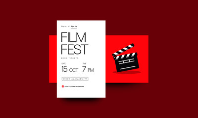 Film Festival Ticket Booking App with Clapperboard Vector Illustration