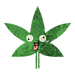 retro illustration style cartoon marijuana leaf