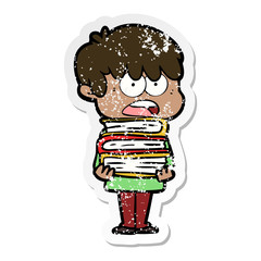 distressed sticker of a worried cartoon boy