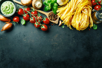 Italian food background on dark