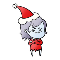 annoyed gradient cartoon of a vampire girl wearing santa hat