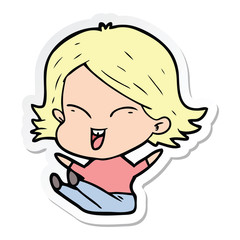 sticker of a happy cartoon girl