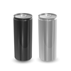 Set of Aluminum cans of Black and Silver colors, isolated on white background. The image of the empty layout for your design, 3D vector Illustration