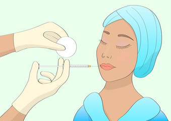 The girl makes the procedure to increase the lips