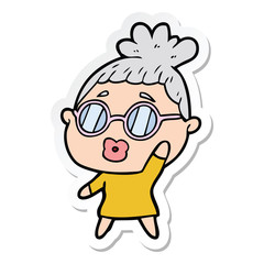 sticker of a cartoon woman wearing spectacles