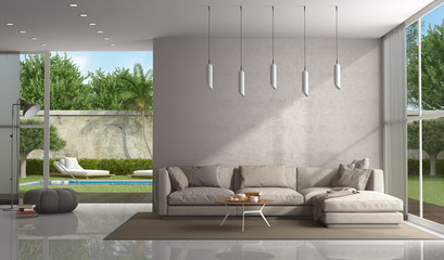 Brown living room of a modern villa - obrazy, fototapety, plakaty