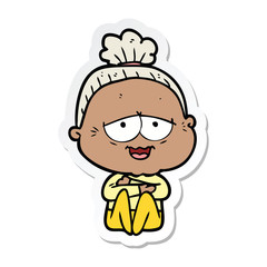 sticker of a cartoon happy old lady