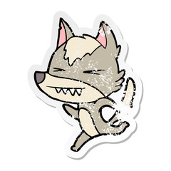 distressed sticker of a angry wolf running