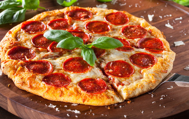 Fresh Pepperoni Pizza with Basil