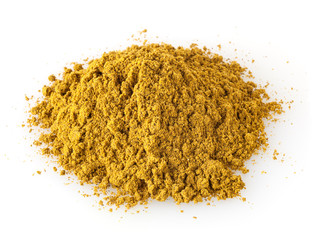 Heap of curry powder isolated on white background