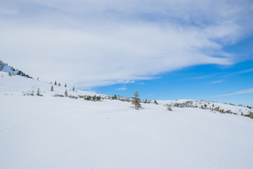 Mountains in Zakopane and Poland covered with fresh snow on a sunny day