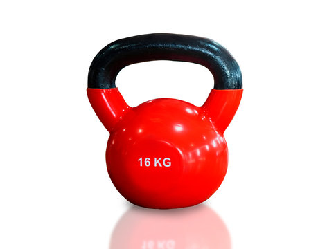 Red colour  Kettlebell, Healthy Concept on White Background., with clipping path - Image