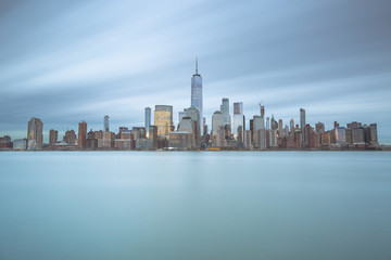 Financial district from hudson river with long exposure