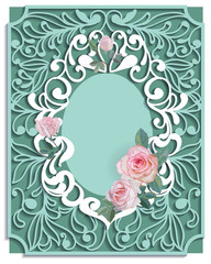 Vintage frame with roses. Invitation, greeting card template-vector