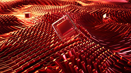 3D-Rendering abstrakter Hintergrund mit kleinen Würfeln und Welleneffekt © Ivan