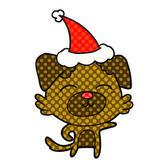 comic book style illustration of a dog pointing wearing santa hat