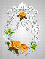Vintage frame with roses. Invitation, greeting card template-vector