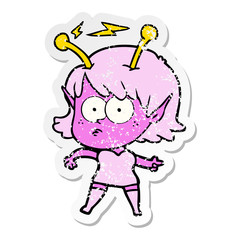 distressed sticker of a cartoon alien girl