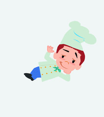 Chef lying, greets with a dreamy expression.