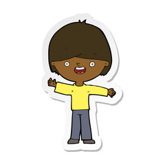 sticker of a cartoon happy boy