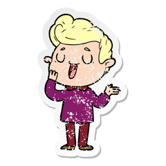 distressed sticker of a happy cartoon man