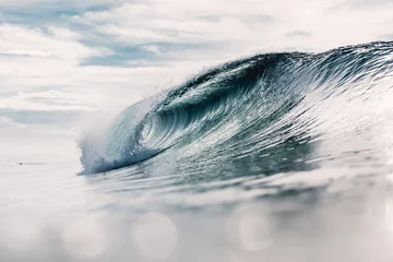 Poster Ideal ocean wave. Breaking barrel wave and sun light © artifirsov