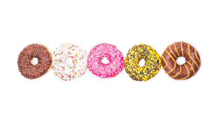 Five donats on white background