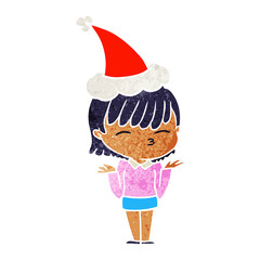 retro cartoon of a woman wearing santa hat