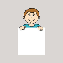 Vector illustration of boy and blank page