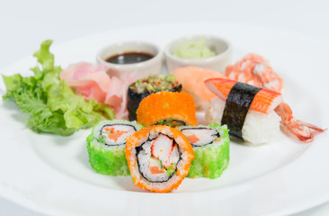 sushi set on white plate,japannese food