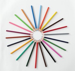 Colour pencils isolated on white background close up 