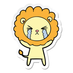 sticker of a cartoon crying lion