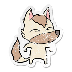 distressed sticker of a cartoon wolf whistling