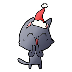 happy gradient cartoon of a cat wearing santa hat
