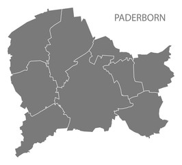 Paderborn city map with boroughs grey illustration silhouette shape