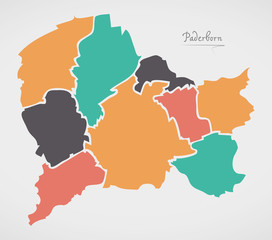 Fototapeta premium Paderborn Map with boroughs and modern round shapes