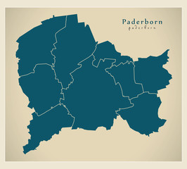 Naklejka premium Nowoczesna mapa miasta - miasto Paderborn w Niemczech z dzielnicami DE