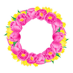 Watercolor tulip frame Floral wreath Wedding invitation decor