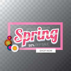 vector spring sale web banner isolated on transparent background. Abstract spring sale pink label or background with beautiful flowers and text