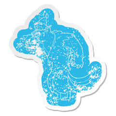 angry werewolf cartoon distressed sticker of a wearing santa hat