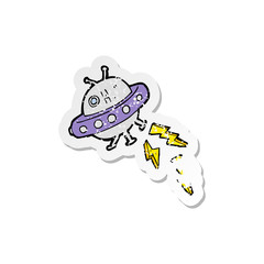 retro distressed sticker of a cartoon UFO