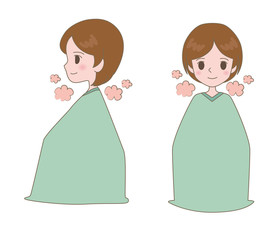 よもぎ蒸しをしている女性のイラスト