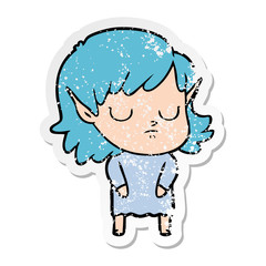 distressed sticker of a cartoon elf girl