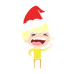 flat color illustration of a laughing man wearing santa hat