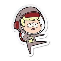 sticker of a cartoon tired astronaut