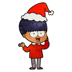 happy textured cartoon of a boy wearing santa hat