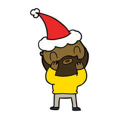 line drawing of a bearded man wearing santa hat
