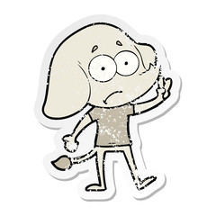 distressed sticker of a cartoon unsure elephant
