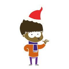 nervous flat color illustration of a boy wearing santa hat