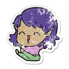distressed sticker of a cartoon elf girl